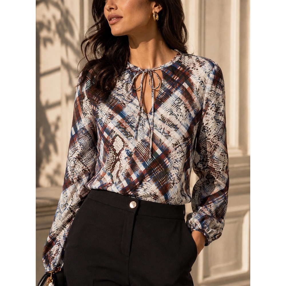 NWT‎ Ted Baker Lyzaa Quartz Print Tie Neck Blouse Viscose Ivory 00
(Ted0)
